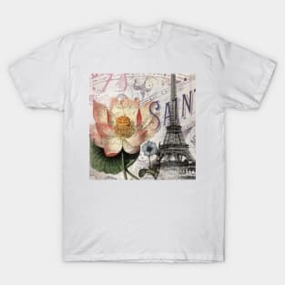 dark academia vintage lotus Parisian flower paris Eiffel Tower T-Shirt